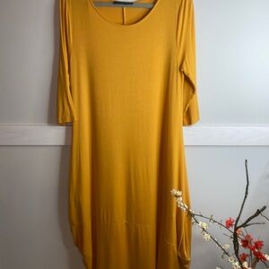 Miracle Yellow Sheath Midi Dress with Crew Neck